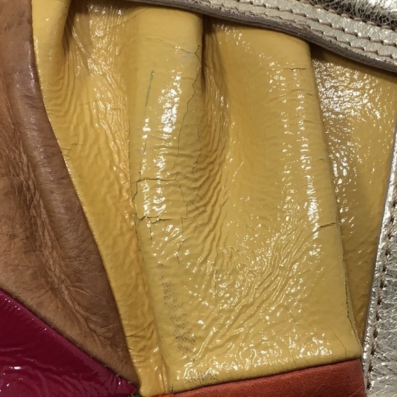 ELLIOTT LUCCA RARE CALYPSO COLORBLOCKED LEATHER CLUTCH - Picture 3 of 11